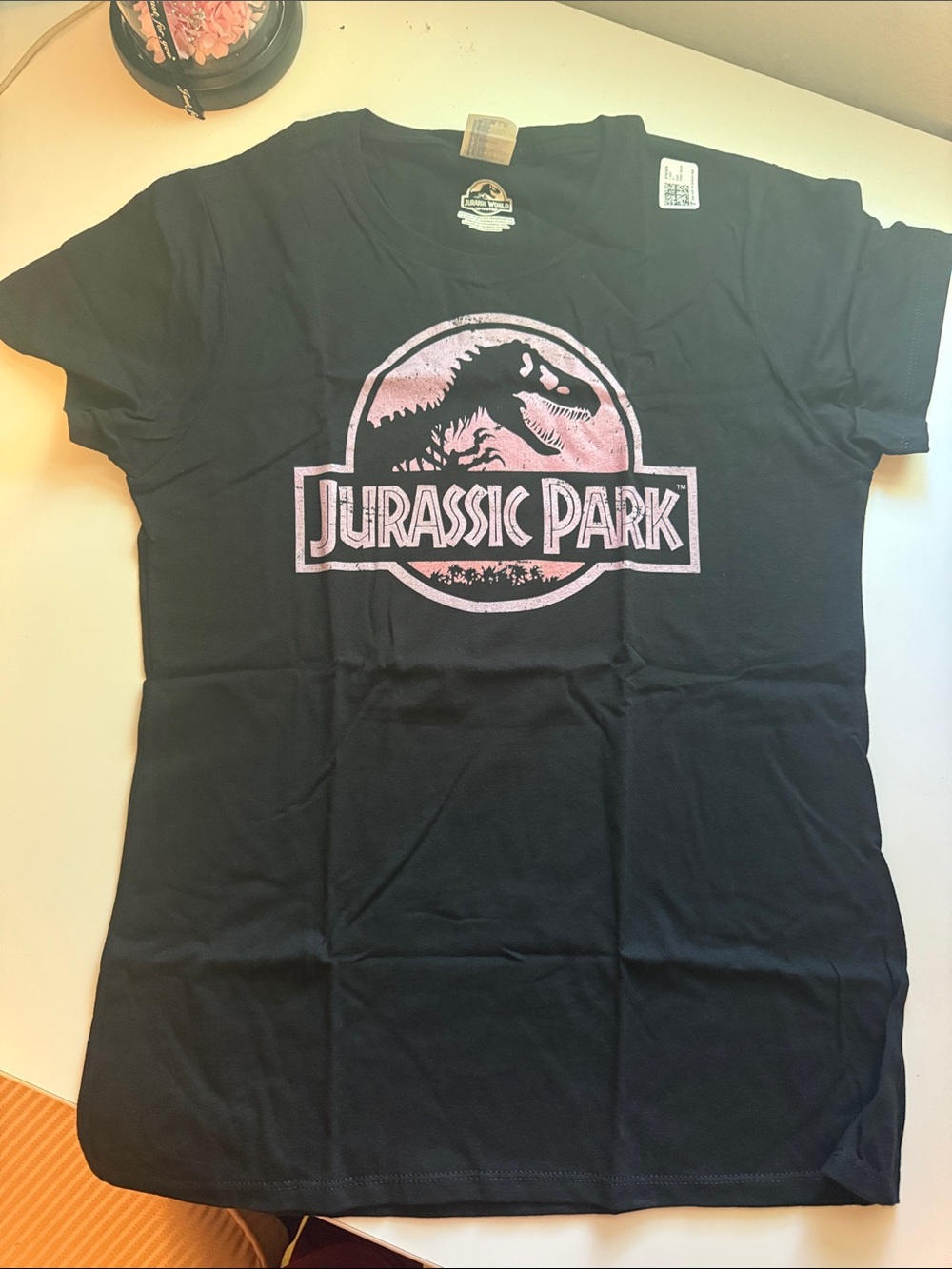 Jurassic Park Women's Black Short Sleeve Tee with Pink Logo